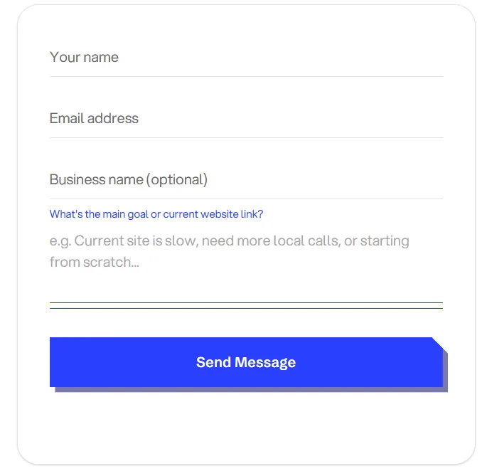 A clean contact card with minimal fields and a clear call-to-action button.