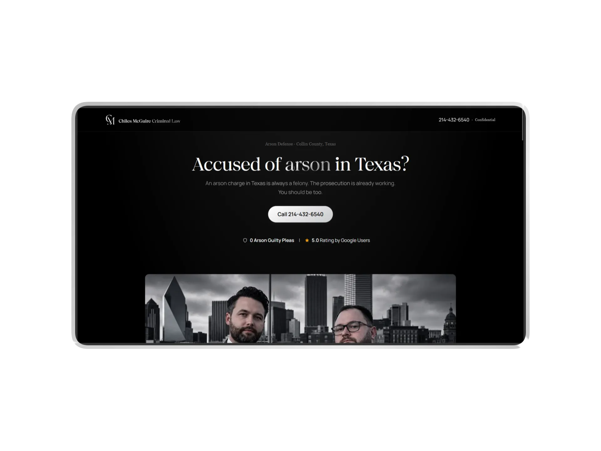 Texas Arson Lawyer Homepage Screenshot